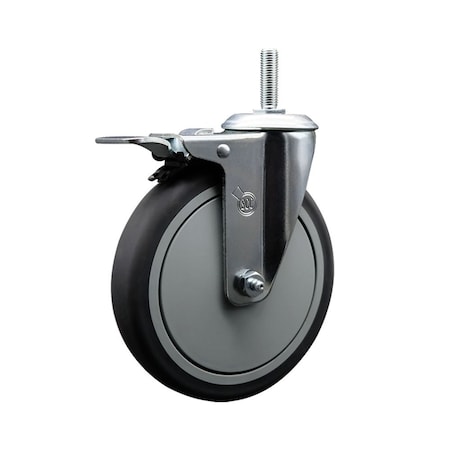 Service Caster 6 Inch Thermoplastic  Rubber Wheel Swivel 58 Inch Threaded Stem Caster Total Lock Brake SCC SCC-TSTTL20S614-TPRB-58212